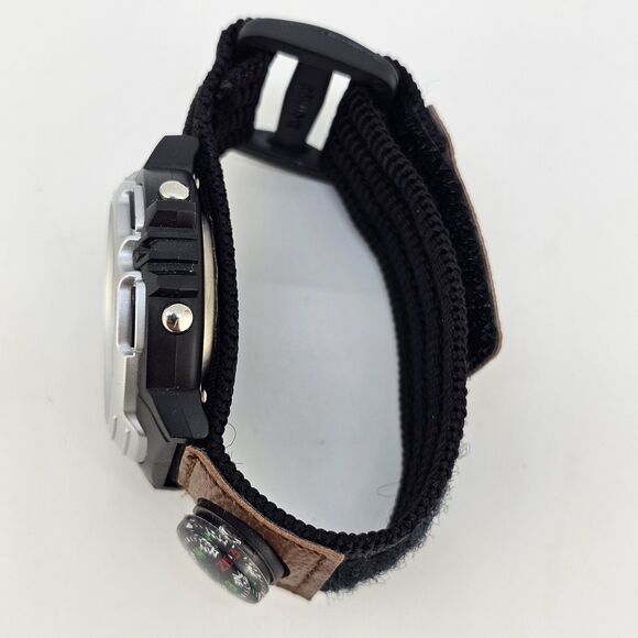 CG Digital Watch 45MM Black Gray Case Black Brown Nylon Band Compass New Battery - Picture 12 of 14